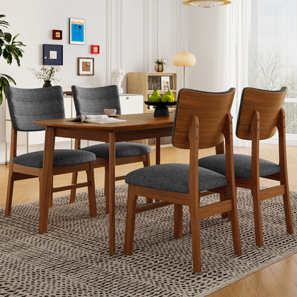 Mid Century Modern Dining Table Set For 4, Solid Wood Dining Table And Solid Wood Chairs, 5 Pieces Farmhouse Dining Table And 4 Upholstered Chairs - Brown / Gray