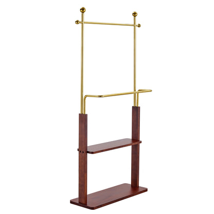 Hanger Double Layer Coat Rack With Solid Wood Partition - Gold / Walnut