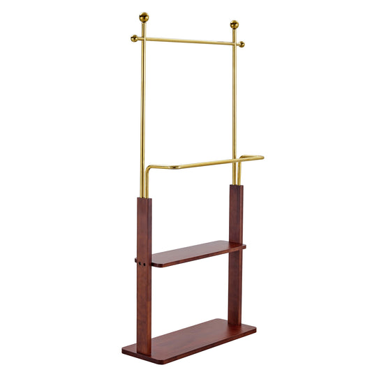 Hanger Double Layer Coat Rack With Solid Wood Partition - Gold / Walnut