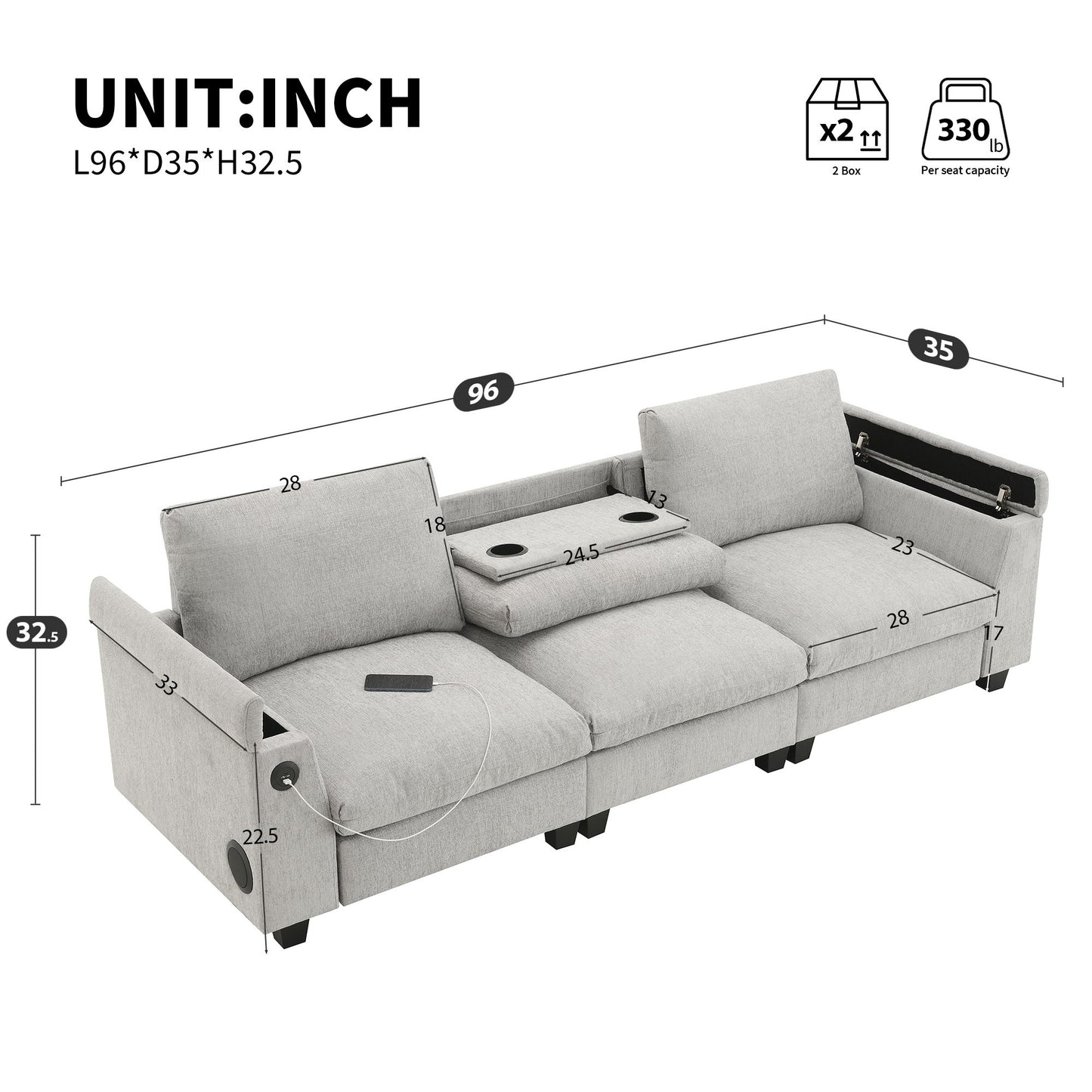 Sectional With Bluetooth Speaker Comfy Cloud Couch Set With Drop Down Table Cup Holders, USB Charger Storage Armrest Wide Seat Sofa
