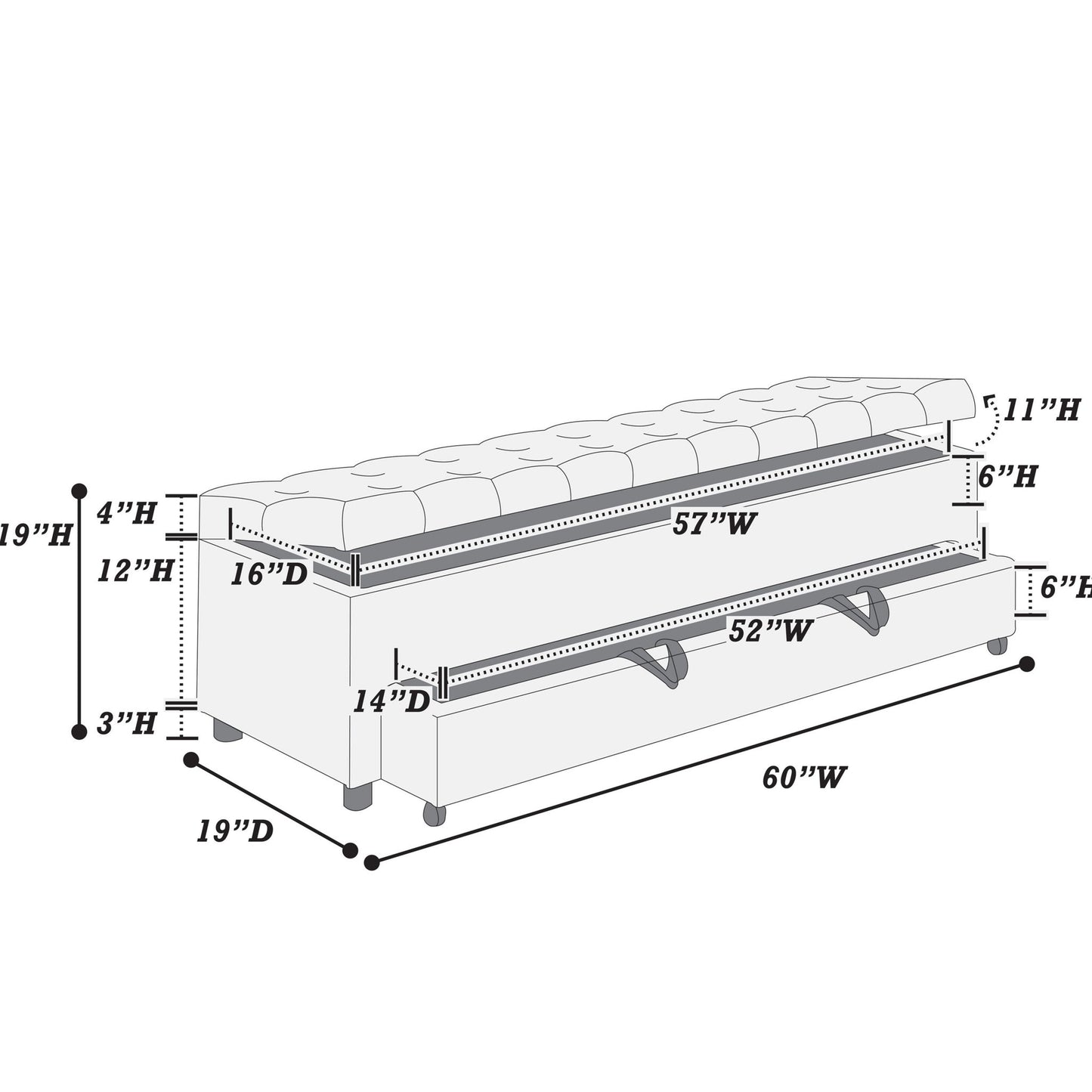 Storage Ottoman With Tufted Seat And Underseat Drawer