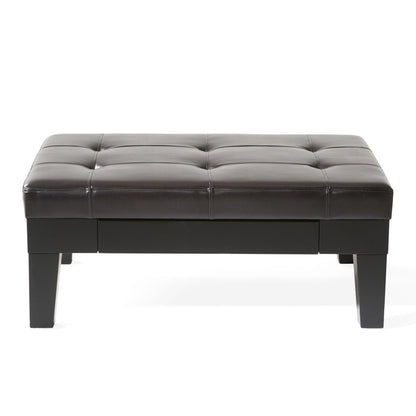Chatham - Ottoman With Drawer Leather Storage Solution - Dark Coffee