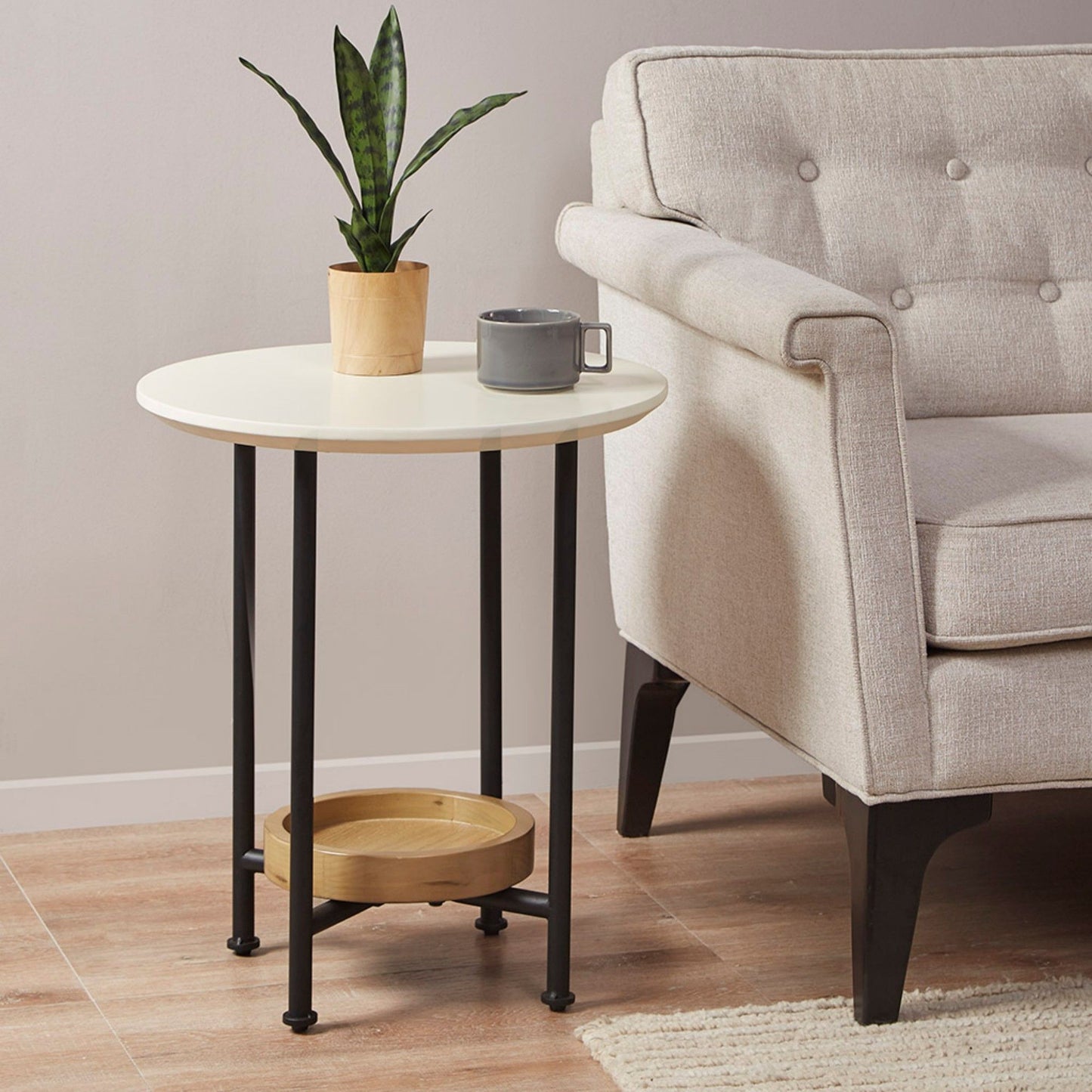Oval End Table With Metal Legs - White / Natural