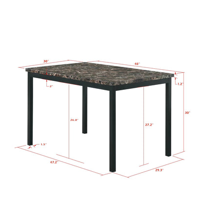 5 Piece Dinning Set With Faux Marble Top, Table & 4 Chairs - Black