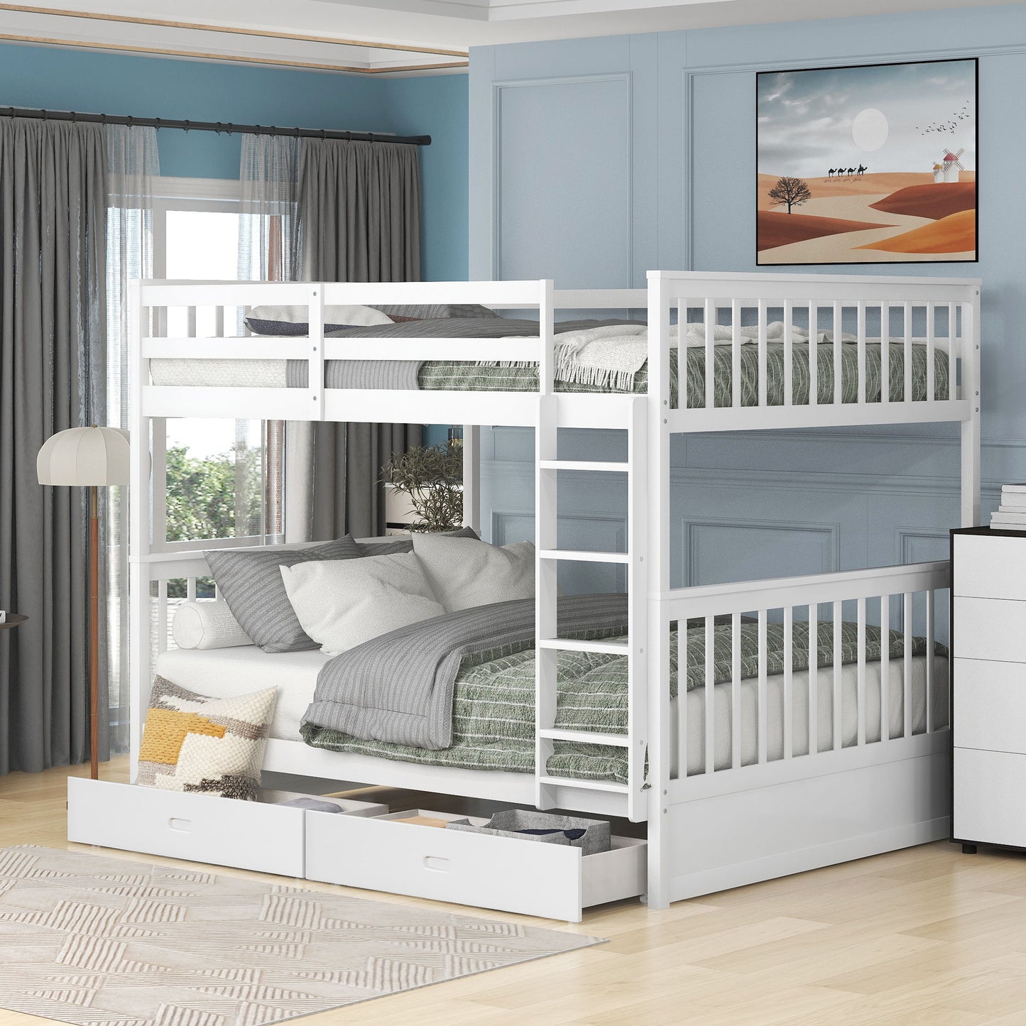 Bunk Bed With Ladders And 2 Storage Drawers