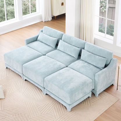 Stylish Sofa With Ottoman And Lumbar Pillows, Ergonomic Design