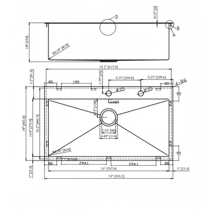 Drop In Kitchen Sink, 16 Gauge Stainless Steel, Single Bowl, Topmount Basin