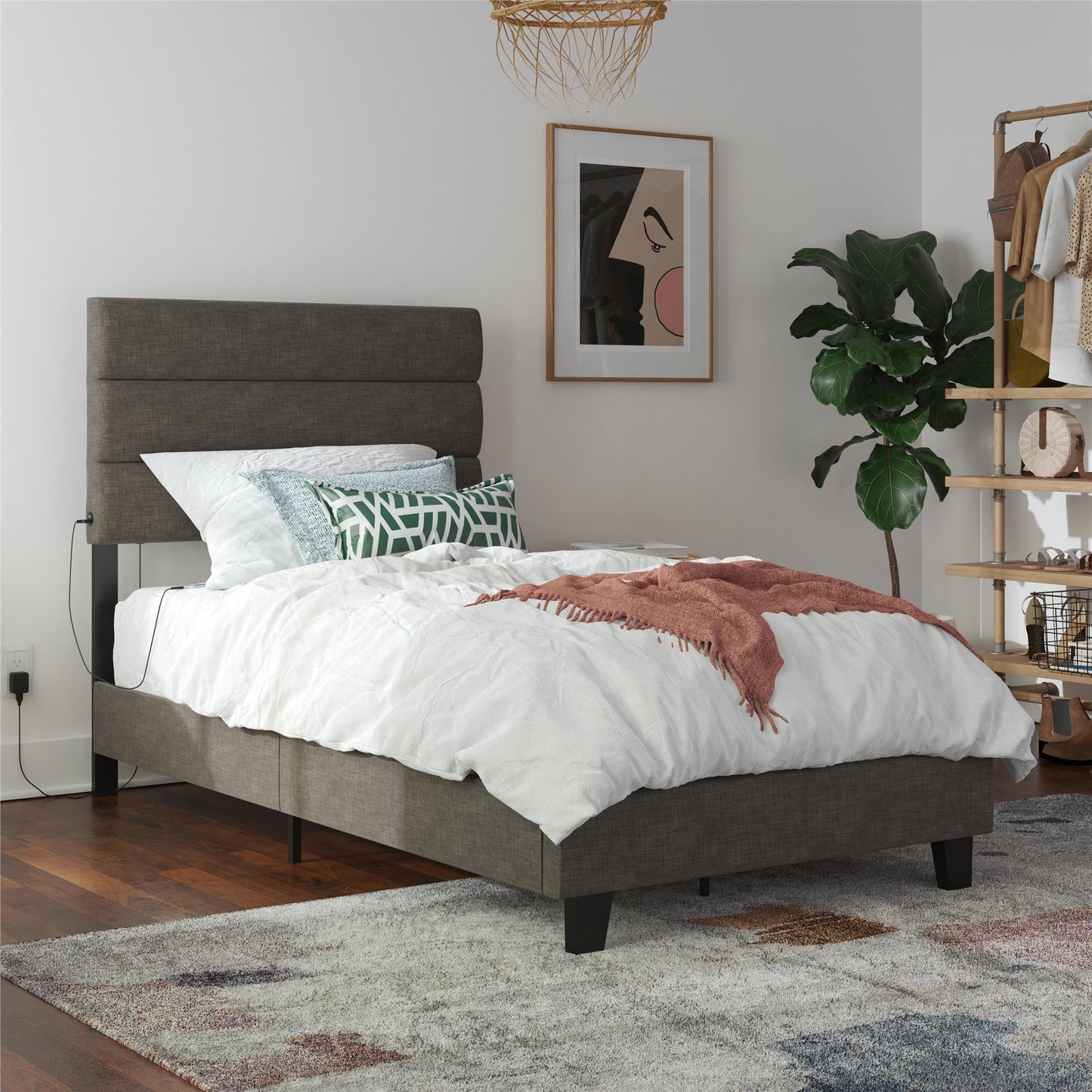 Paloma - Twin Bed With Dual USB Port - Linen