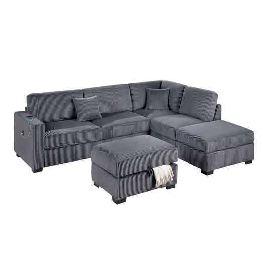 3 Piece Sectional Sofa With Reversible Chaise And USB Storage Ottoman
