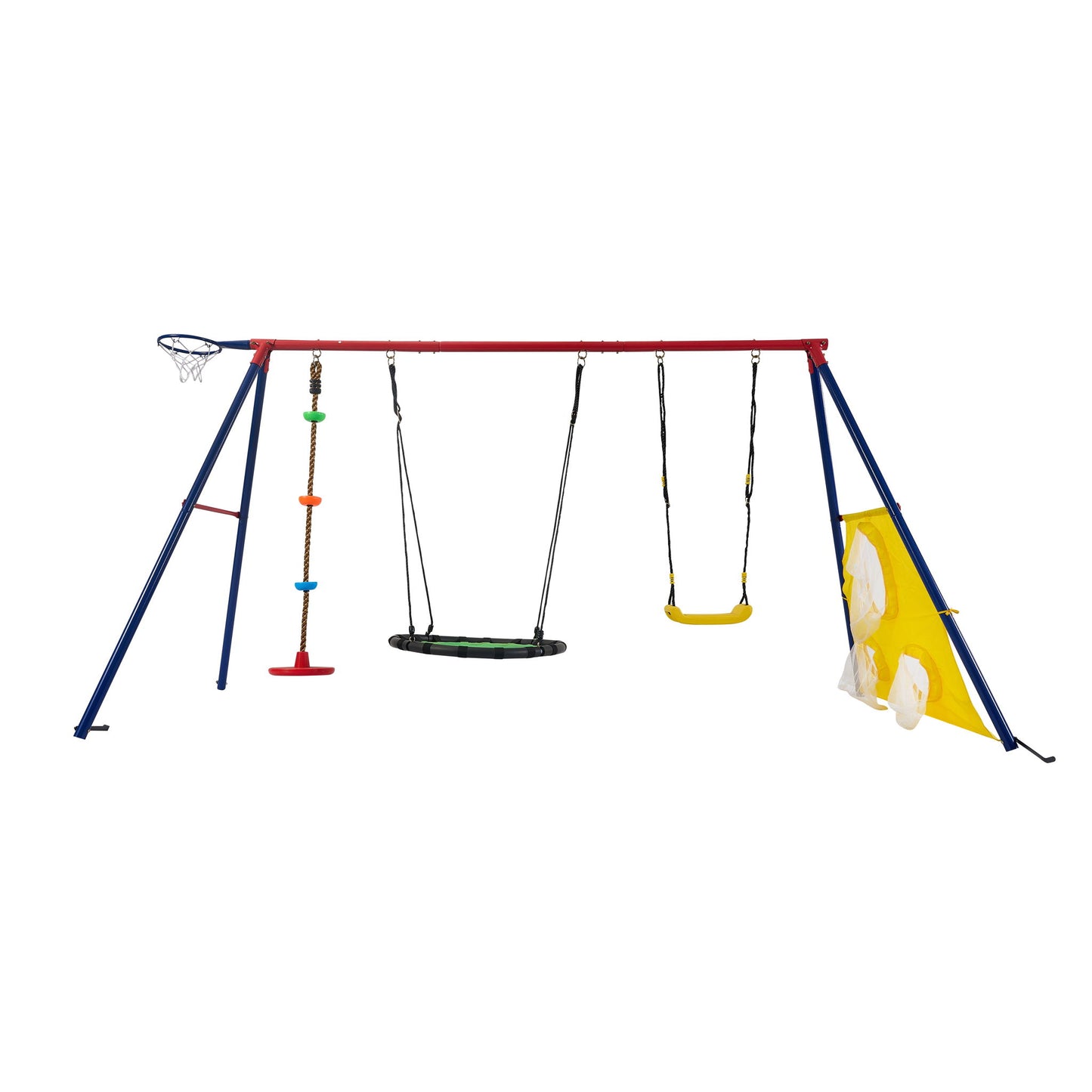 5 In 1 Swing Set With Textilene Swing And Tree Swing Disc Metal Plastic Safe Swing Seat For Outdoor Playground - Blue / Green