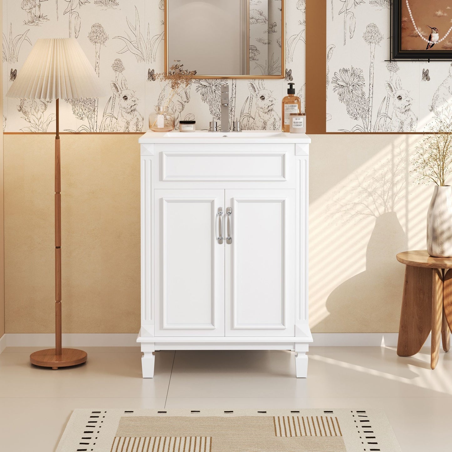 Bathroom Vanity With Top Sink, Cabinet With 2 Soft Closing Doors