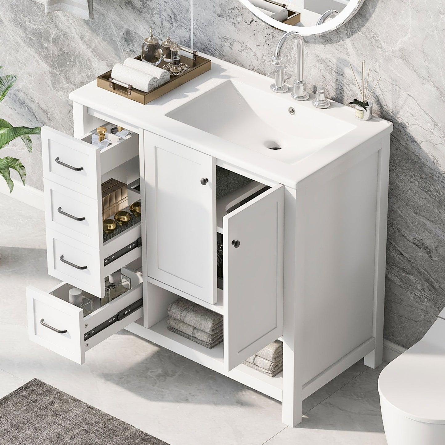 Modern Bathroom Vanity With Sink Top, 2 Doors And 2 Drawers
