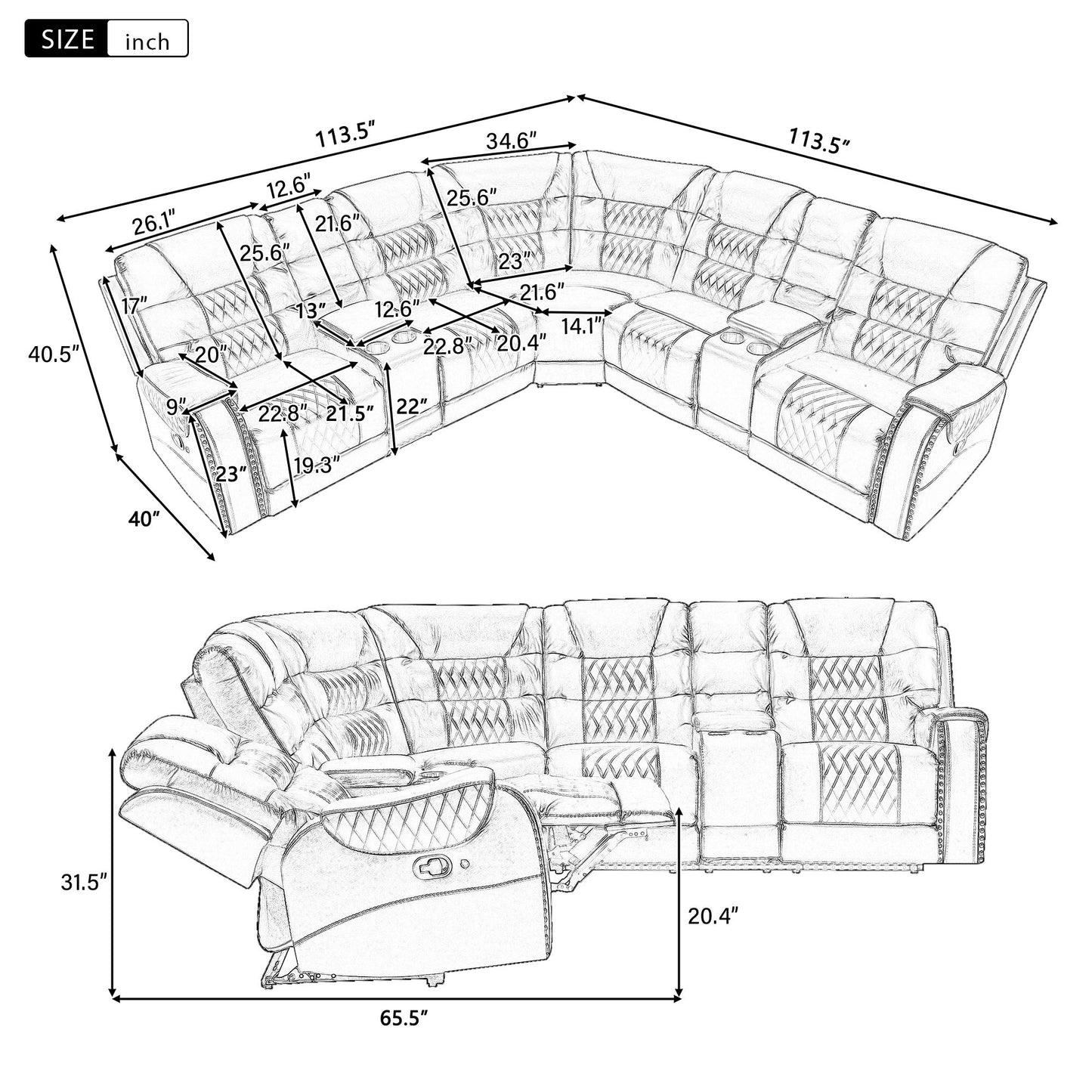 Manual Reclining Sectional Sofa Set, L Shaped Symmetrical Motion Sofa Corner Couch Sets With Storage Boxes, 4 Cup Holders And LED Light Strip For Living Room