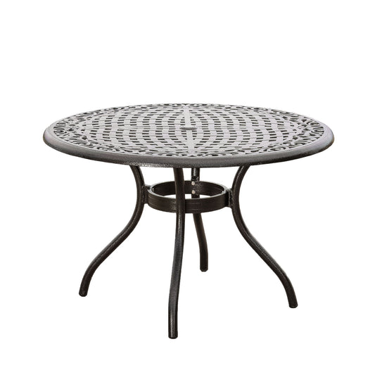 Tranquilius - Outdoor Round Dining Table With Lattice Tabletop, Umbrella Hole And Curved Legs