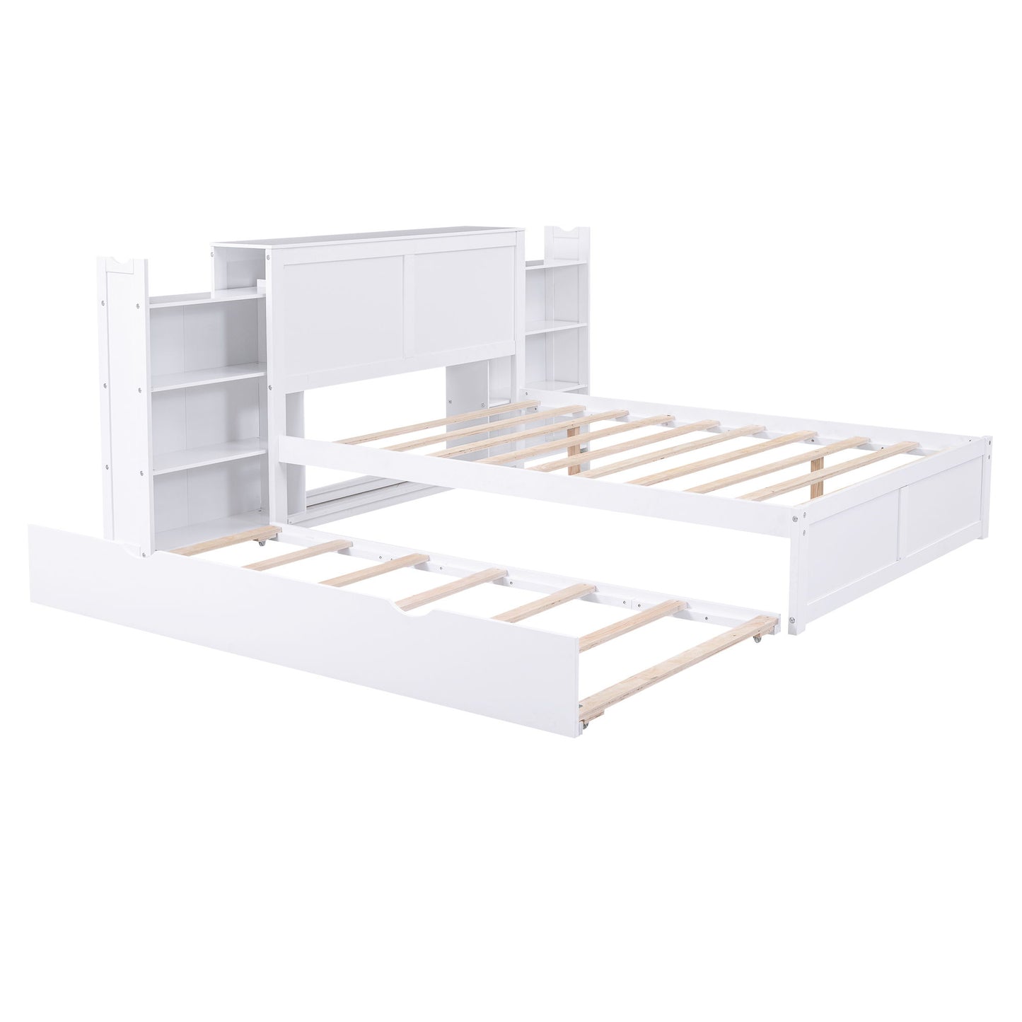 Storage Platform Bed With Pull Out Shelves And Trundle
