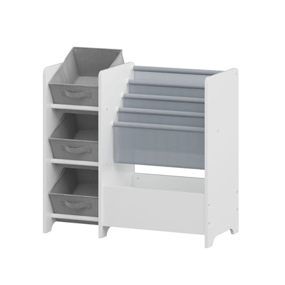 Bookshelf And Toy Storage Organizer, Multifunctional 4 Tier With 3 Collapsible Drawers - White