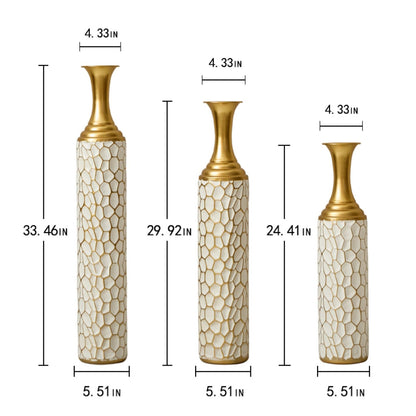 Floor Metal Vase Modern Style Decoration Home Metal Vase (Set of 3) Gorgeous Home Decoration Large Glazed Metal Vases - Gold / White