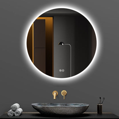 Round LED Bathroom Mirror With Adjustable Lights, Anti Fog & Dimmable For Home Decor - Silver