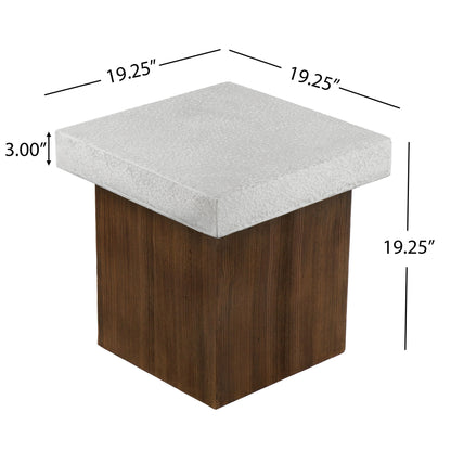 Mgo Square Side Table With Faux Stone Top And Wood Frame - Antique White / Natural Wood