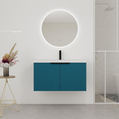 Contemporary Wall Mounted Bathroom Vanity With Resin Double Sink