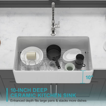 Sink - Apron-Front Reversible Single Bowl Kitchen Sink With Smooth And Ribbed Finishes - White