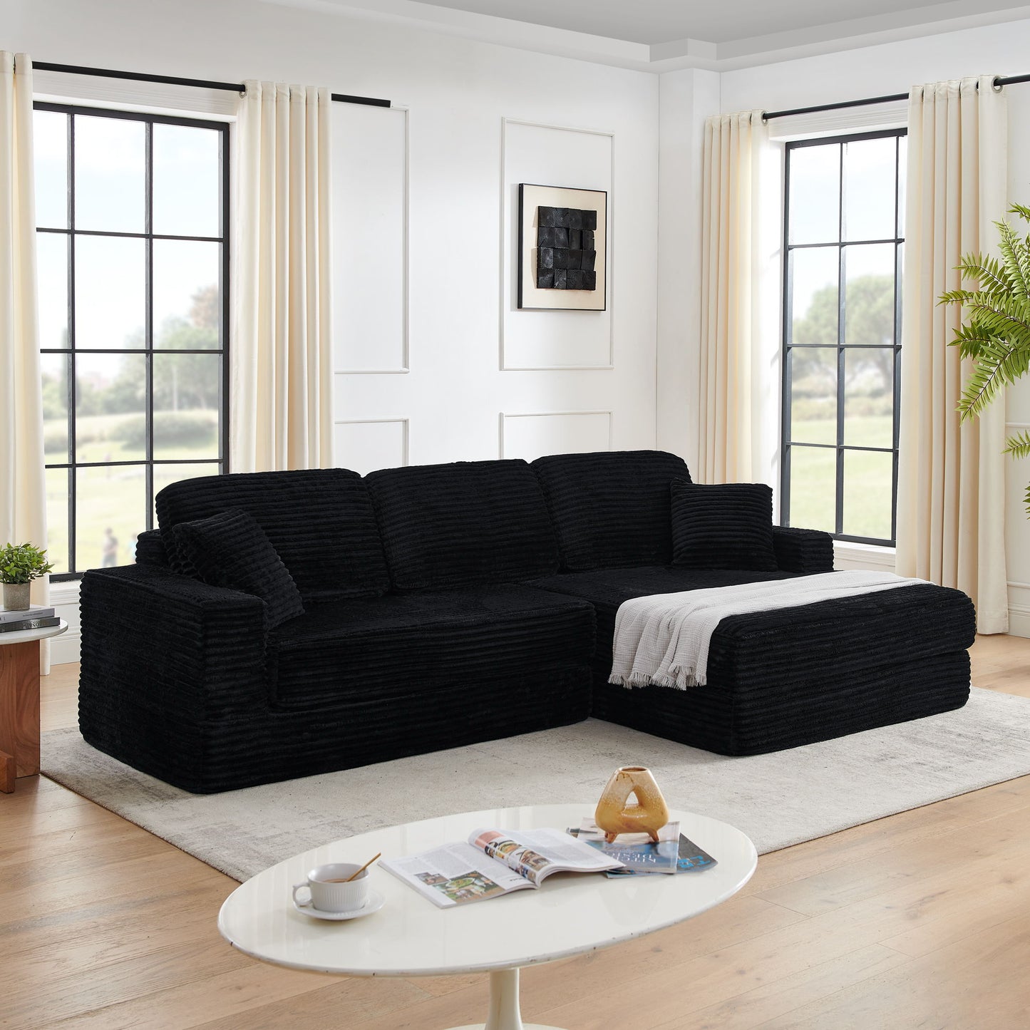 Modern Minimalist L Shape Modular Sectional Sofa, Corduroy Couch