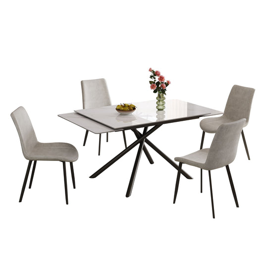 Retractable Sintered Stone Dining Table Set With Chairs