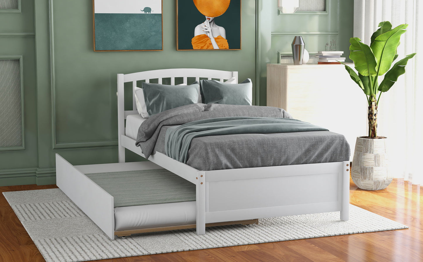 Platform Bed Wood Bed Frame With Trundle