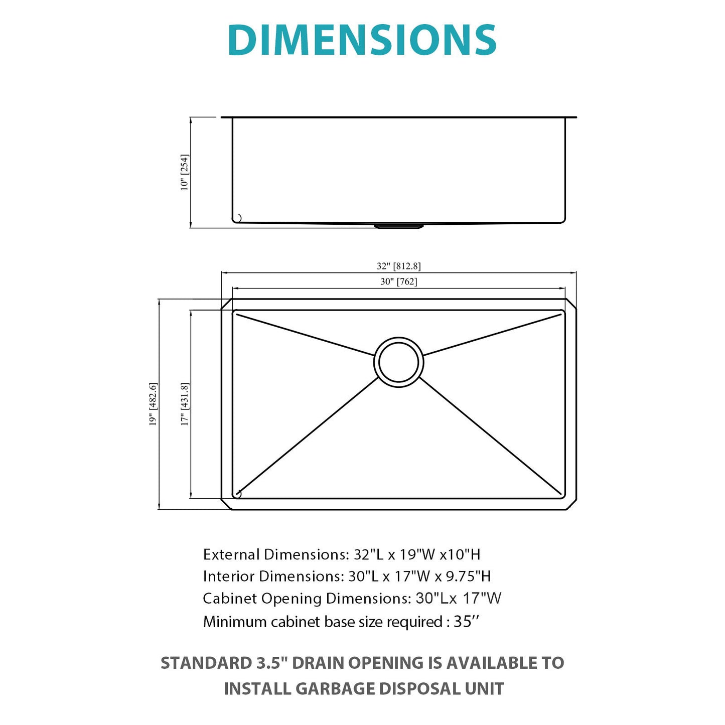Gold Finish Undermount Stainless Steel Kitchen Sink 32" X 19" 16 Gauge Deep Single Bowl