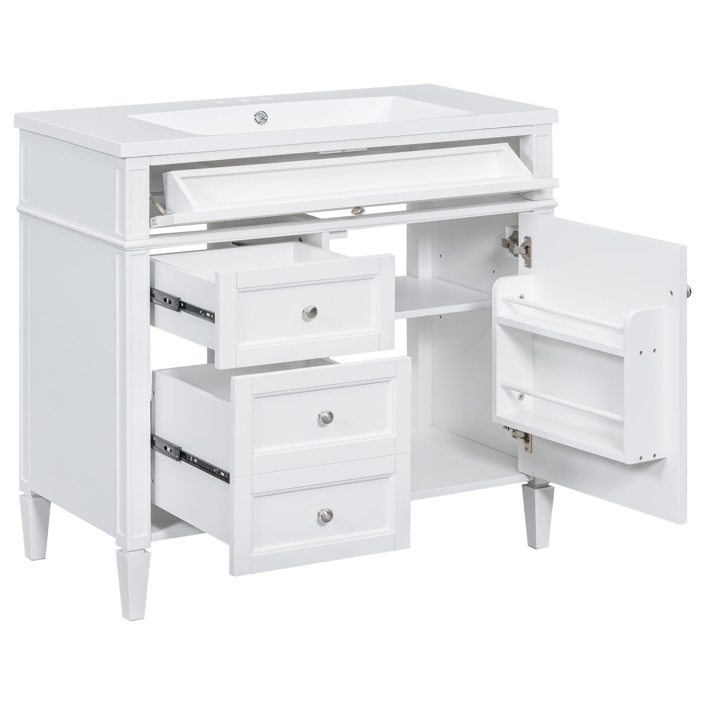 Bathroom Vanity With Top Sink, 2 Drawers And Tip Out Drawer, Rectangular Design