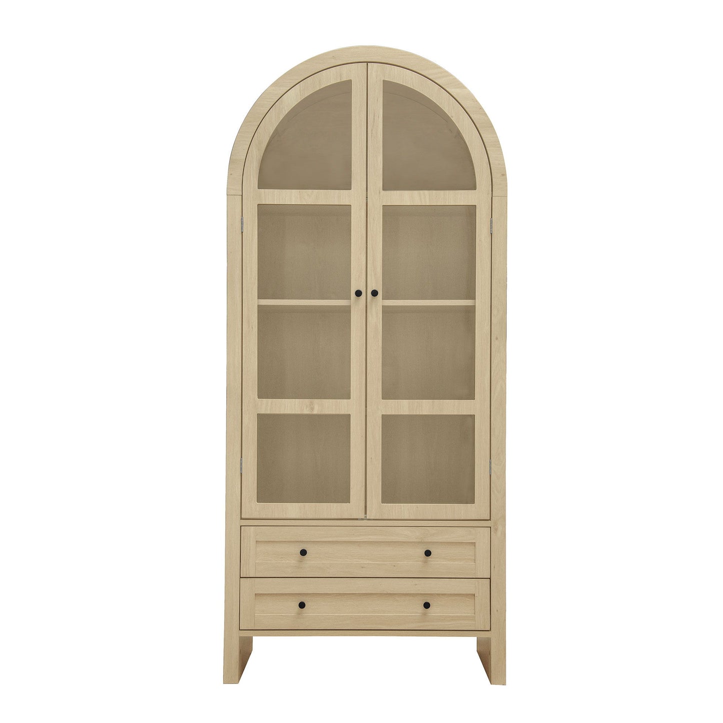 Tall Arched Kitchen Pantry, Modern Farmhouse Wood Kitchen Storage Cabinets, Arched Storage Display Cabinet With Adjustable Shelves, Versatile Cupboard For Kitchen, Dining Room, Living Room - Natural