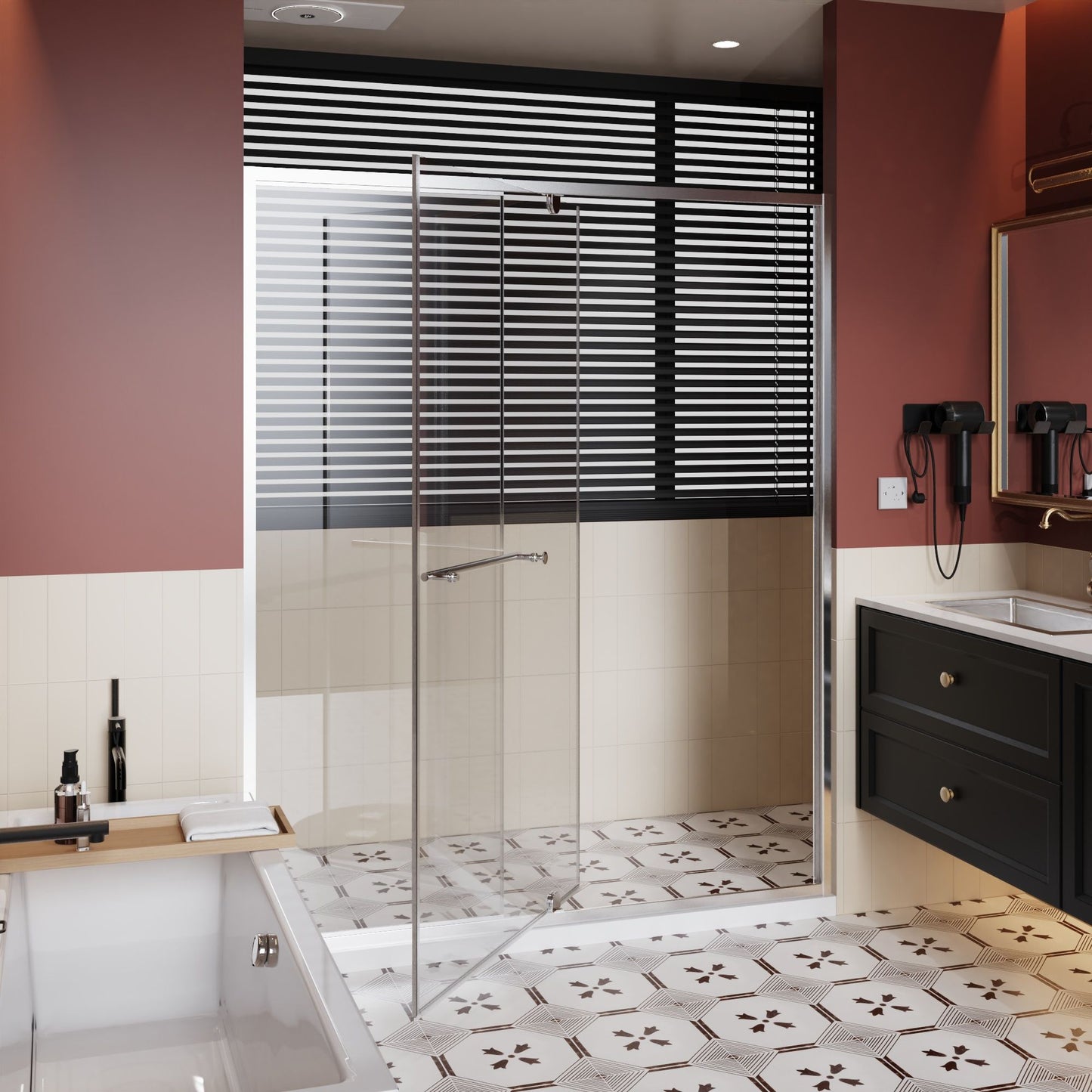 Pivot Shower Door With Handle, 1 / 4" Thick - Chrome