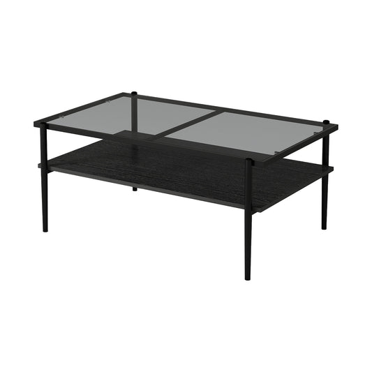 Rectangle Coffee Table With Tempered Glass Top And White Legs, Modern Table For Living Room