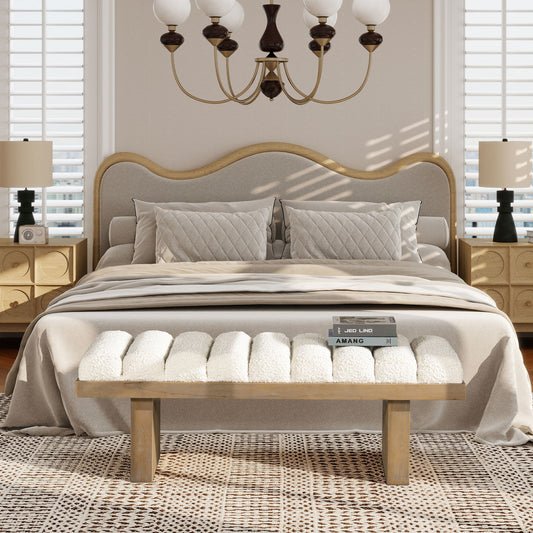 Bella - Upholstered Modern Accent Bench - Ivory White