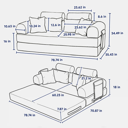Pop Graffiti Printed Convertible Sleeper Sofa Bed, Foldable Multi Functional Couch For Living Room - White