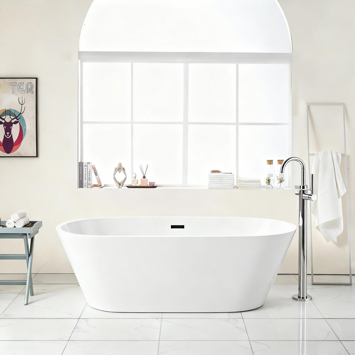 Gloss Freestanding Bathtub With Overflow & Pop Up Drain, Stand Alone Soaking Tub