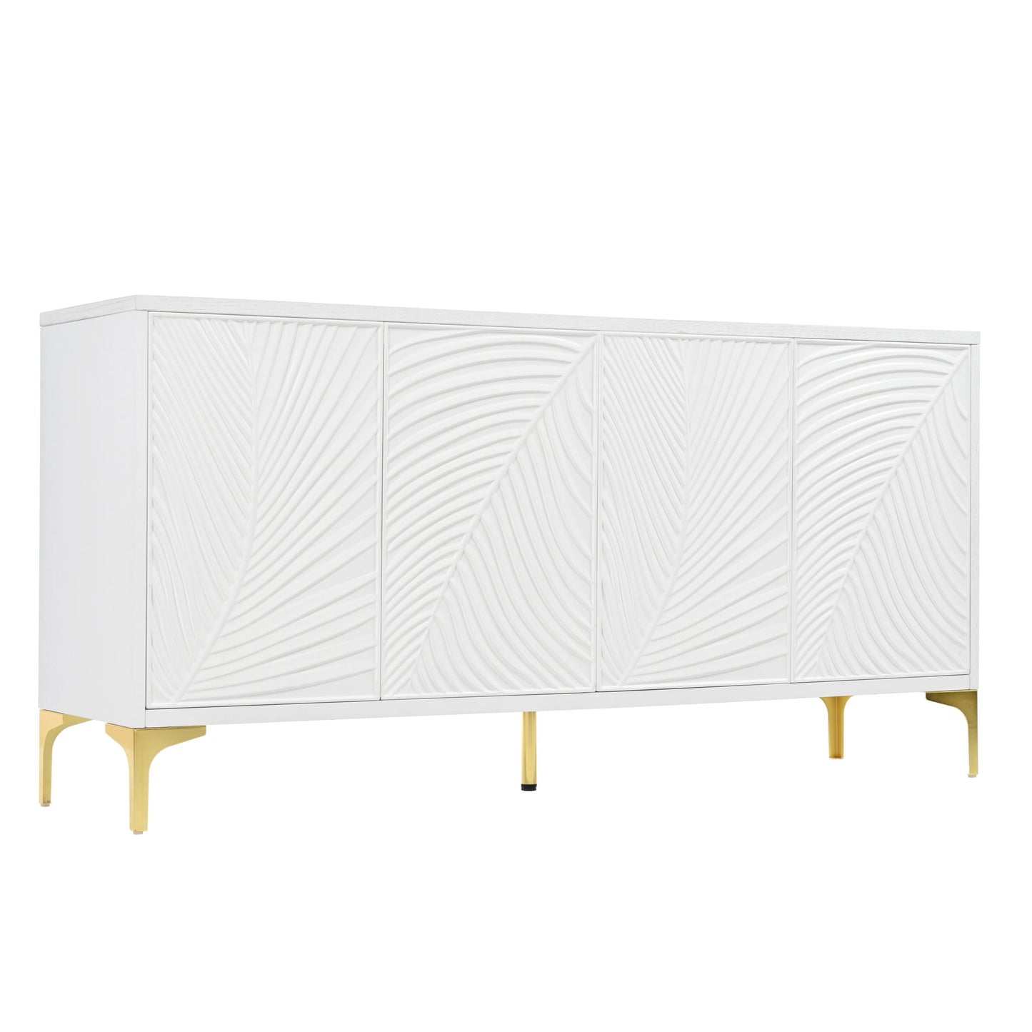 Modern 4 Door Sideboard With Creative Carved Surface And Adjustable Shelves