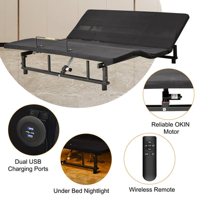 Adjustable Bed Base Frame Queen With Head And Foot Incline Wireless Remote - Antique Black