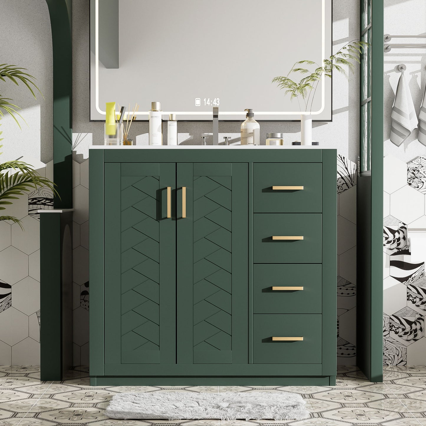 Retro Style Bathroom Vanity, 3 Drawers & Soft Closing Doors