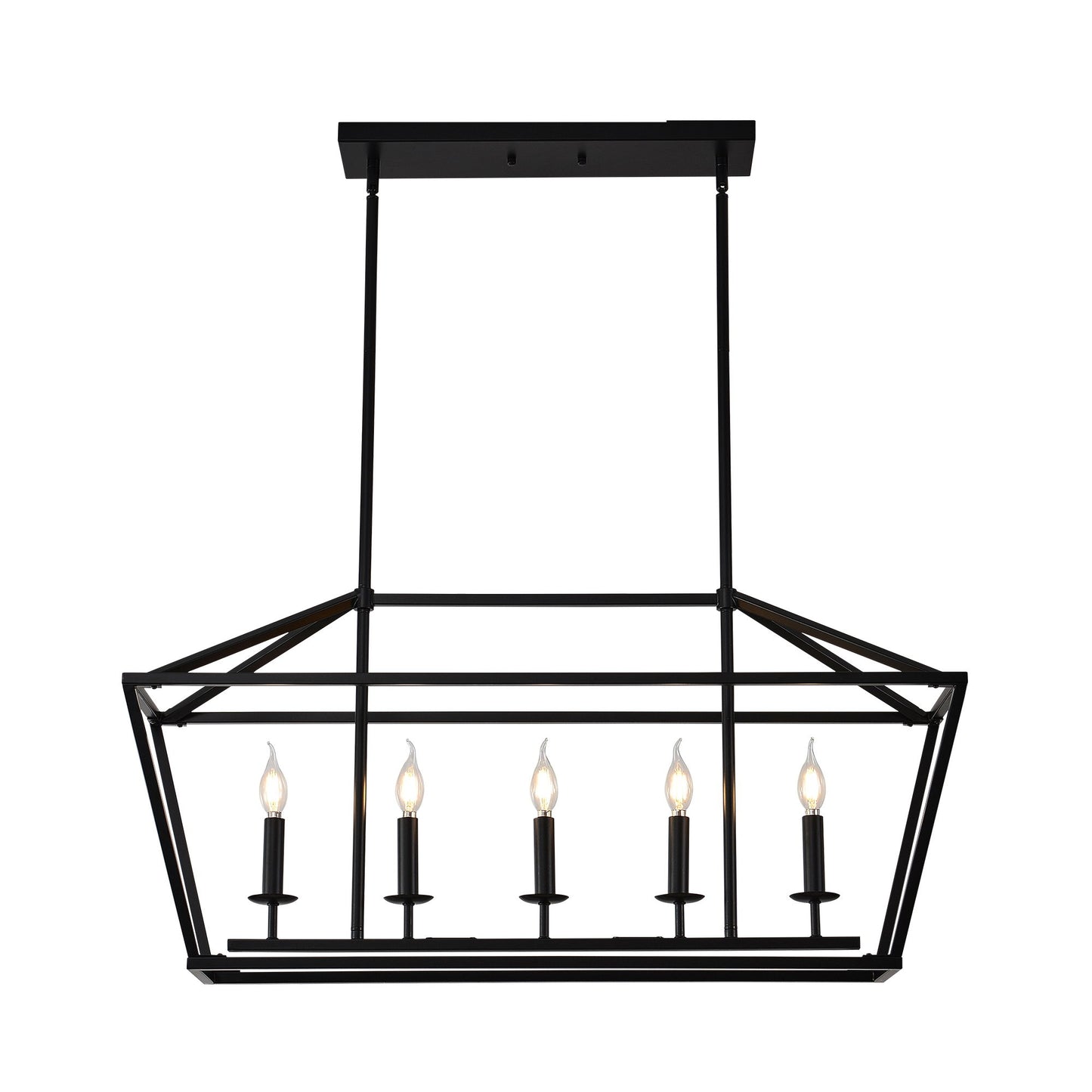 5 Light Farmhouse Kitchen Island Lighting, 5 Light Industrial Linear Chandelier For Dining Room Metal Hanging Pendant Light Fixture For Bedroom Living Room Hallway Conference Room - Matte Black
