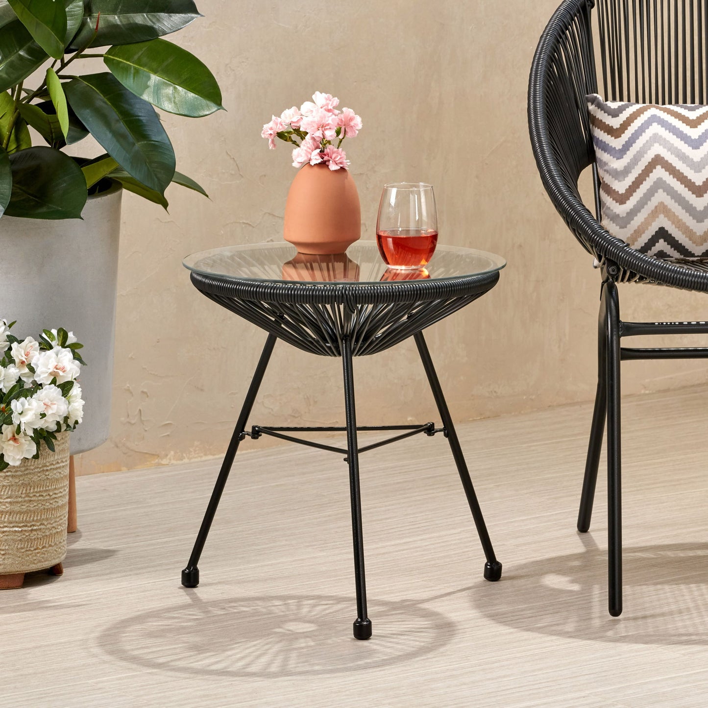 Nusa - Modern Rattan Side Table With Tempered Glass Top