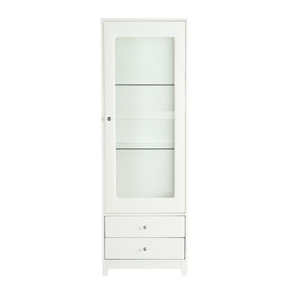 Modern Upholstered Glass Display Cabinet With Adjustable LED Light - White