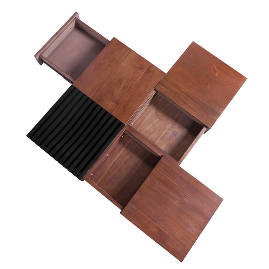 Italian Retro Inspired Acacia Wood Storage Coffee Table - Brown / Black