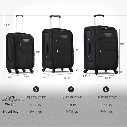 Softside Luggage Expandable 3 Piece Set Suitcase Upright Spinner Softshell Lightweight Luggage Travel Set