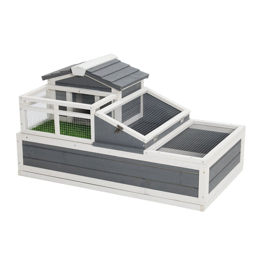 Luxury 3 Room Wooden Tortoise House Habitat With Turf Balcony & 2 Stories - Gray / White
