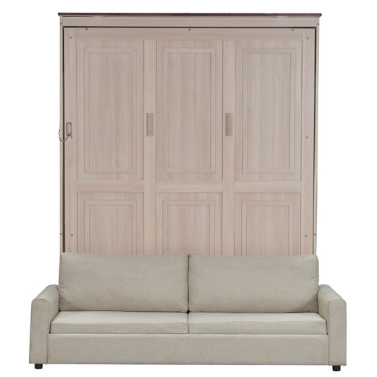 Queen Size Murphy Bed With Sofa And LED - Beige