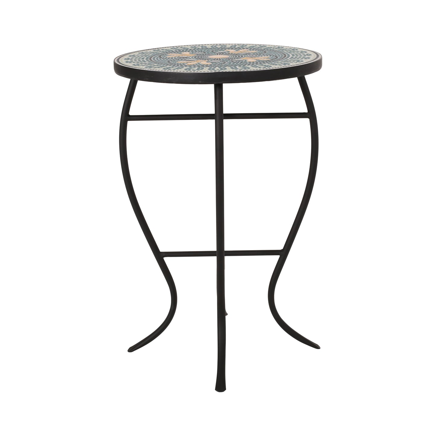 Outdoor Side Table With Tile Mosaic Table Top - Black