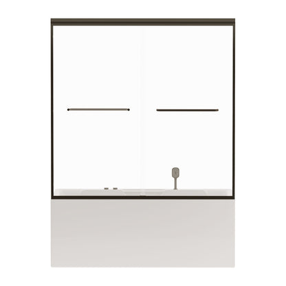 Double Sliding Bathtub Shower Door, Semi Frameless Bypass, 1 / 4" (6Mm) With Explosion - Proof Film, Adjustable Aluminum Alloy Frame