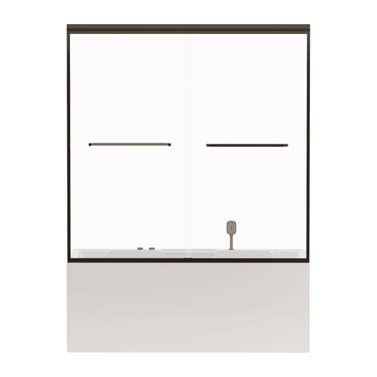 Double Sliding Bathtub Shower Door, Semi Frameless Bypass, 1 / 4" (6Mm) With Explosion - Proof Film, Adjustable Aluminum Alloy Frame