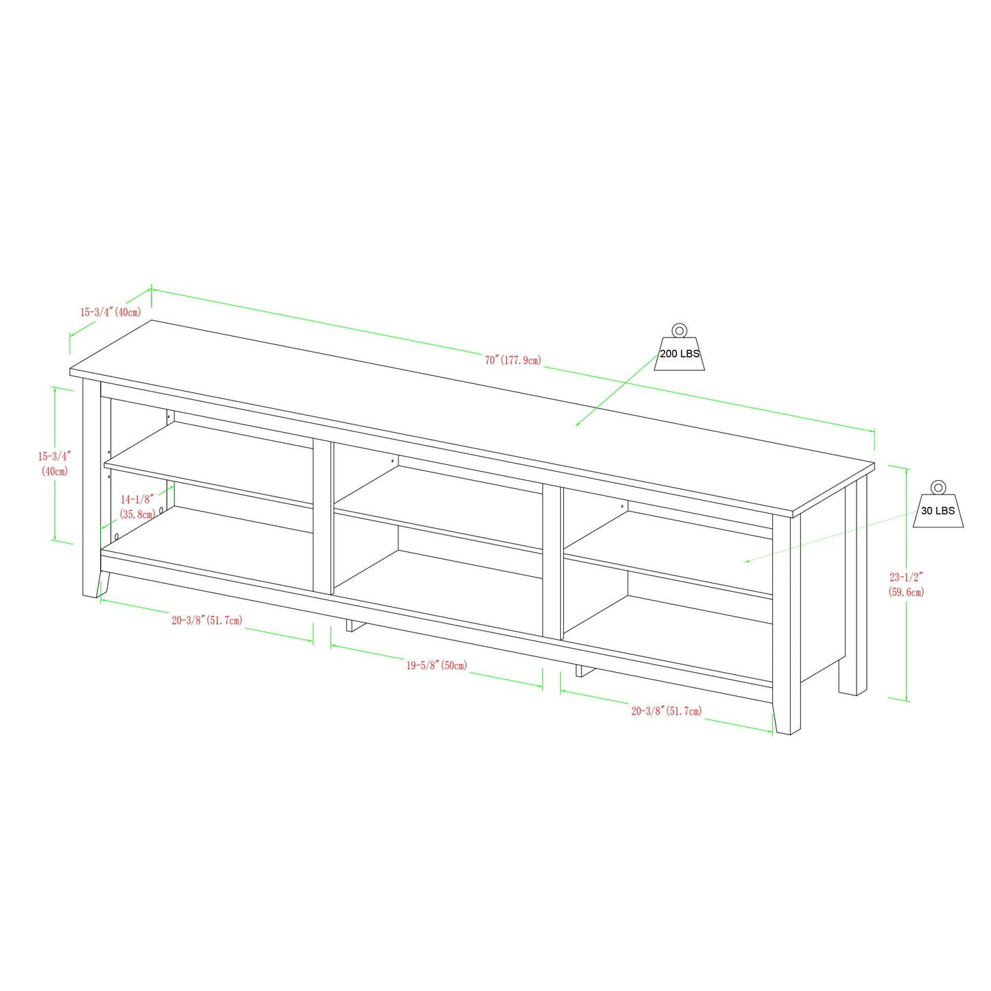 Modern Transitional 3 Shelf Open Storage TV Stand